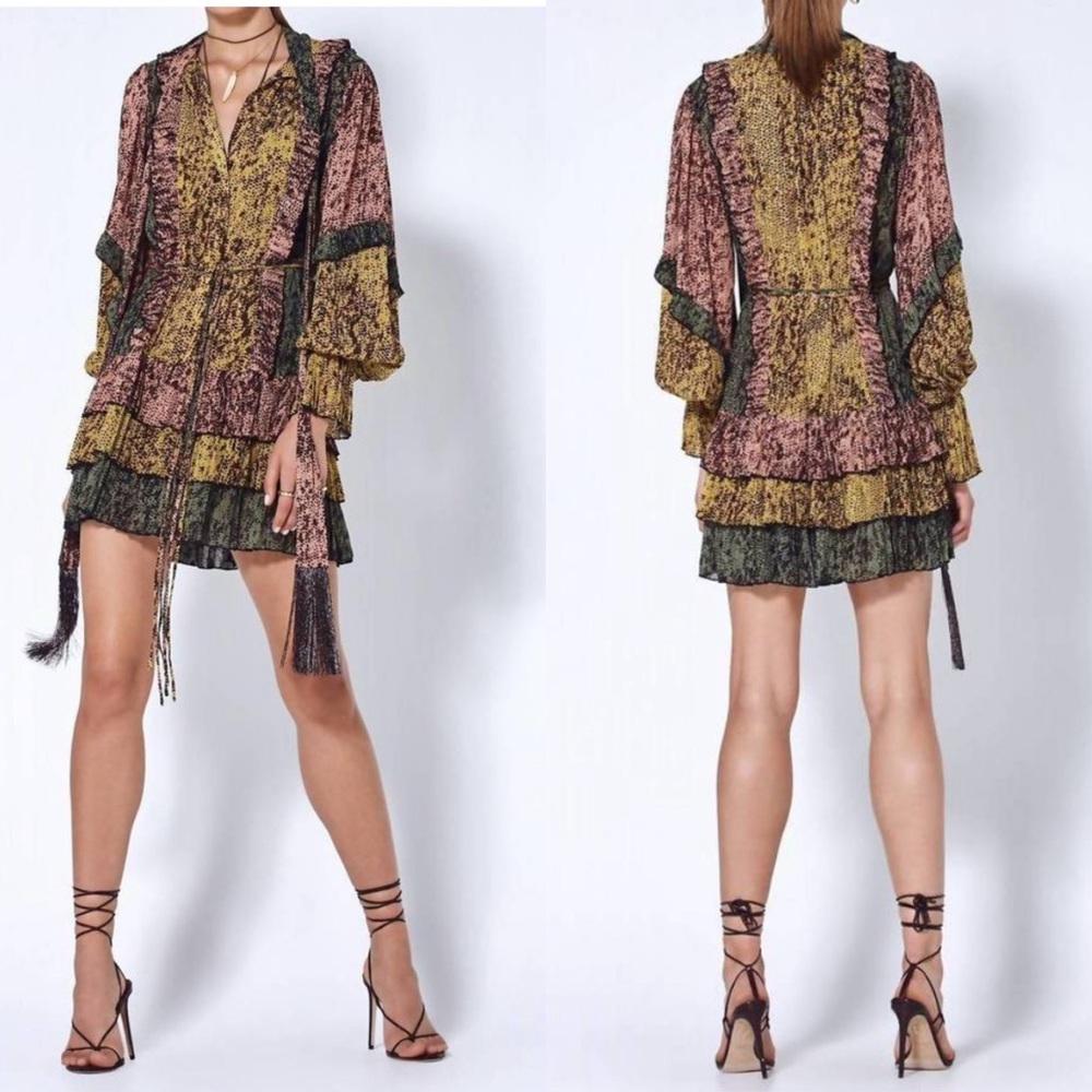 Alexis Ambar Dress Amazonia Multi Ruffle Detail Tie Waist
